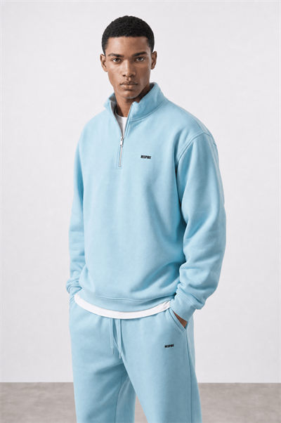 Erkek Respire Basic Half Zip Oversize Sweatshirt Bebe Mavi