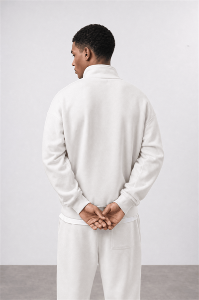 Erkek Respire Basic Half Zip Oversize Sweatshirt Ekru