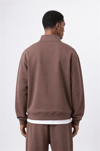 Erkek Respire Basic Half Zip Oversize Sweatshirt Kakao