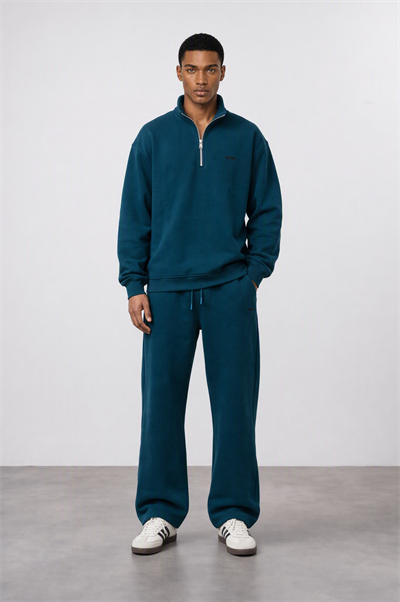 Erkek Respire Basic Half Zip Oversize Sweatshirt Zümrüt