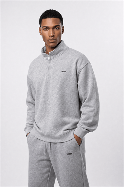 Erkek Respire Basic Half Zip Oversize Sweatshirt Gri Melanj