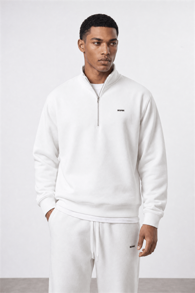 Erkek Respire Basic Half Zip Oversize Sweatshirt Ekru