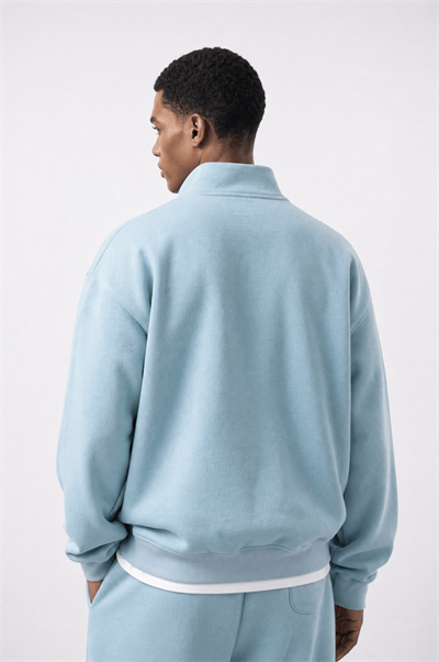 Erkek Respire Basic Half Zip Oversize Sweatshirt Bebe Mavi