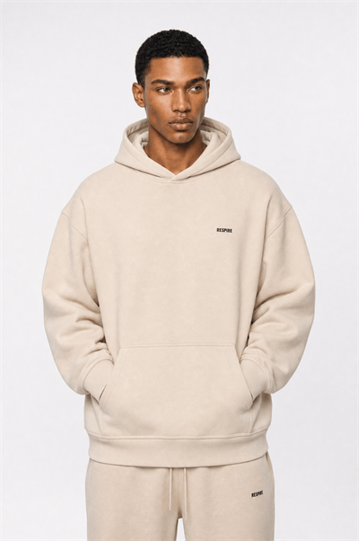 Erkek Respire Basic Oversize Hoodie Bej
