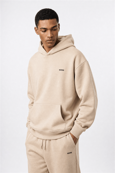 Erkek Respire Basic Oversize Hoodie Bej