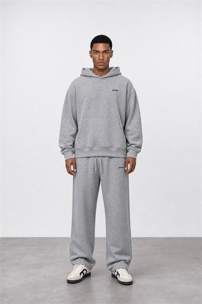 Erkek Respire Basic Oversize Hoodie Gri Melanj