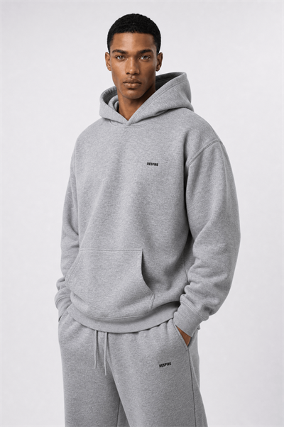 Erkek Respire Basic Oversize Hoodie Gri Melanj