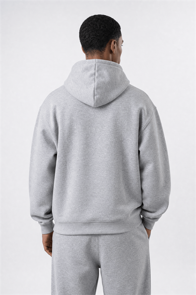 Erkek Respire Basic Oversize Hoodie Gri Melanj