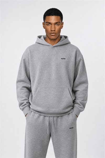 Erkek Respire Basic Oversize Hoodie Gri Melanj