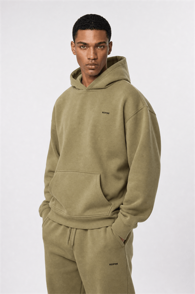 Erkek Respire Basic Oversize Hoodie Haki