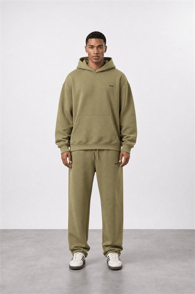 Erkek Respire Basic Oversize Hoodie Haki