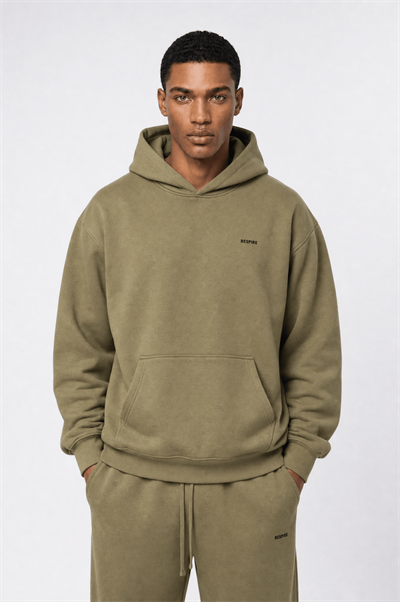 Erkek Respire Basic Oversize Hoodie Haki