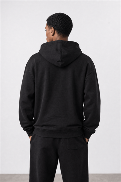 Erkek Respire Basic Oversize Hoodie Siyah