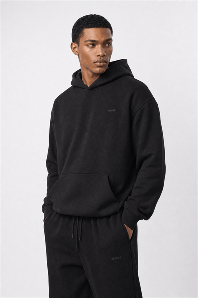Erkek Respire Basic Oversize Hoodie Siyah