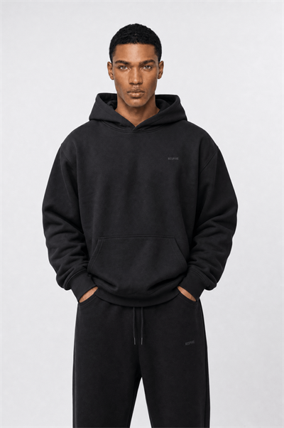 Erkek Respire Basic Oversize Hoodie Siyah