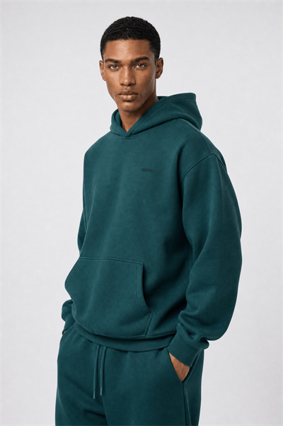 Erkek Respire Basic Oversize Hoodie Zümrüt