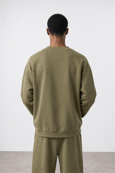 Erkek Respire Basic Oversize Sweatshirt Haki