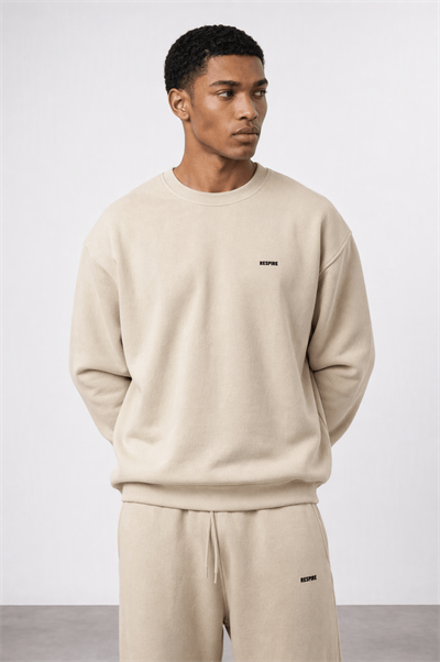 Erkek Respire Basic Oversize Sweatshirt Bej