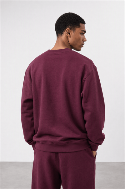 Erkek Respire Basic Oversize Sweatshirt Vişne