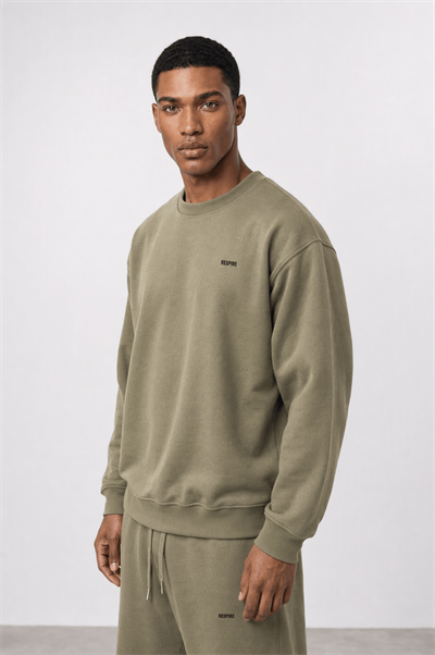 Erkek Respire Basic Oversize Sweatshirt Haki