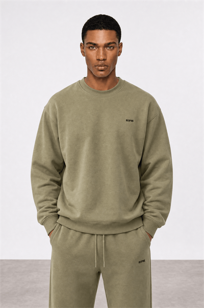 Erkek Respire Basic Oversize Sweatshirt Haki
