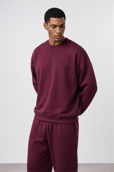 Erkek Respire Basic Oversize Sweatshirt Vişne