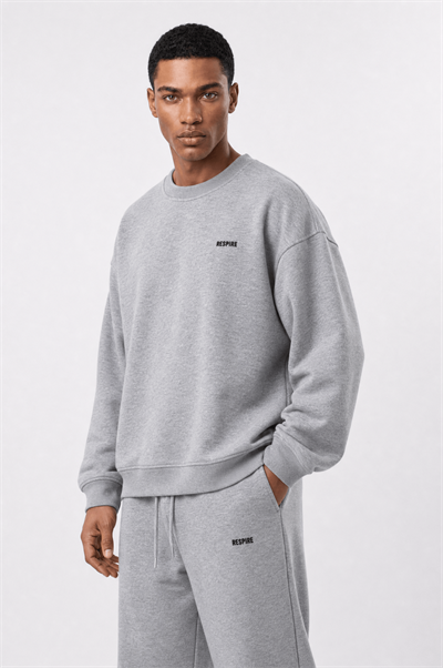 Erkek Respire Basic Oversize Sweatshirt Gri Melanj
