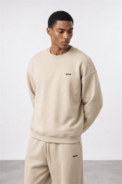 Erkek Respire Basic Oversize Sweatshirt Bej
