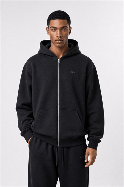 Erkek Respire Basic Oversize Zip Siyah