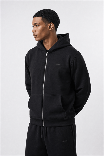 Erkek Respire Basic Oversize Zip Siyah