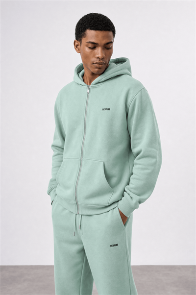 Erkek Respire Basic Oversize Zip Su Yeşili