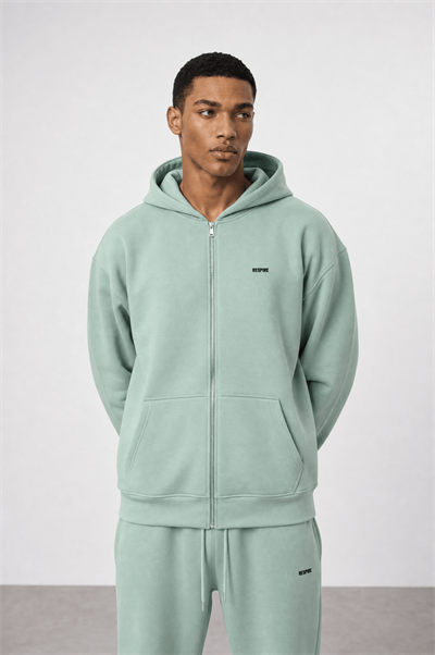 Erkek Respire Basic Oversize Zip Su Yeşili