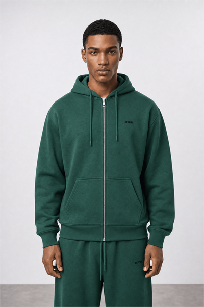 Erkek Respire Basic Oversize Zip Zümrüt