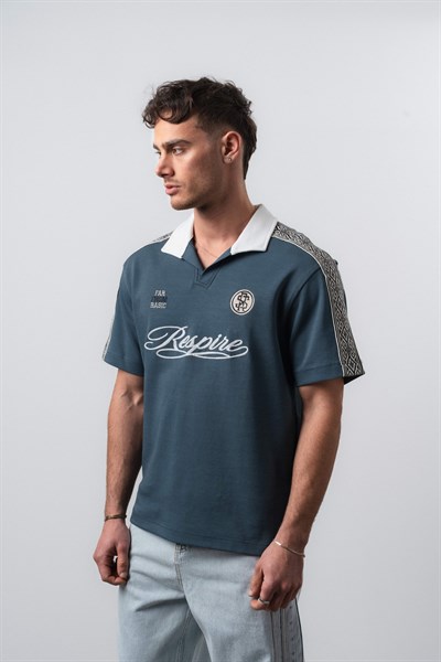 Erkek Respire Retro Forma T-Shirt Petrol