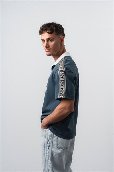 Erkek Respire Retro Forma T-Shirt Petrol