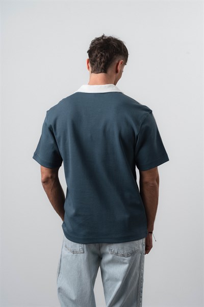 Erkek Respire Retro Forma T-Shirt Petrol