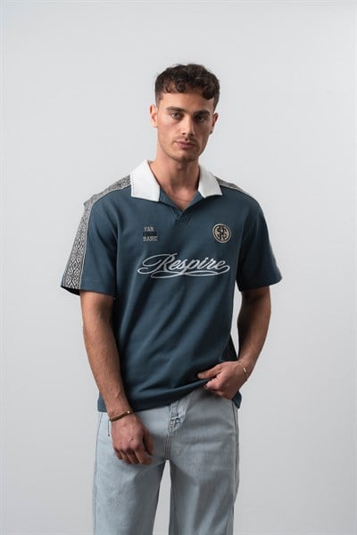 Erkek Respire Retro Forma T-Shirt Petrol