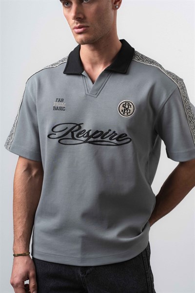 Erkek Respire Retro Forma T-Shirt Füme