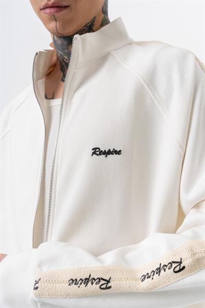 Erkek Respire Şerit Detaylı Dik Yaka Doubleface Zip Oversize Sweatshirt Ekru