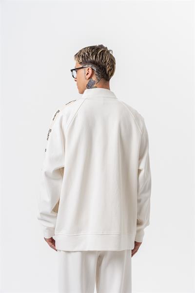 Erkek Respire Şerit Detaylı Dik Yaka Doubleface Zip Oversize Sweatshirt Ekru