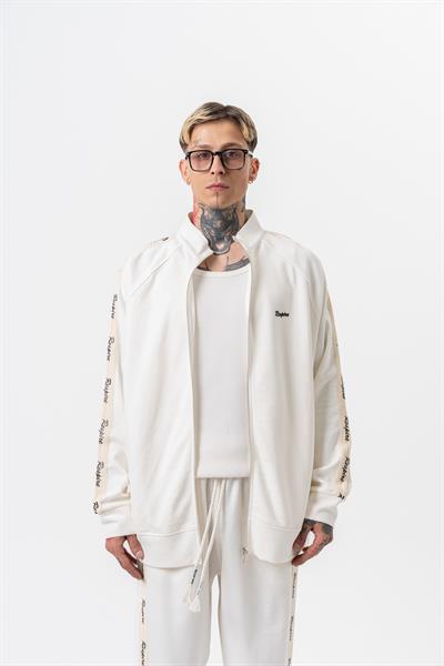 Erkek Respire Şerit Detaylı Dik Yaka Doubleface Zip Oversize Sweatshirt Ekru