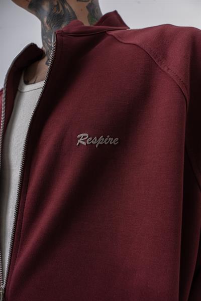 Erkek Respire Şerit Detaylı Dik Yaka Doubleface Zip Oversize Sweatshirt Bordo