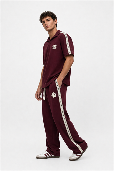 Erkek Respire Şerit Detaylı Regular Fit Eşofman Takımı Bordo