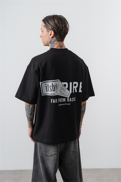Erkek Respire x Itsbyzey Baskılı Oversize T-Shirt Siyah