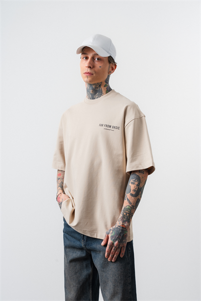 Erkek Respire x Itsbyzey Baskılı Oversize T-Shirt Bej