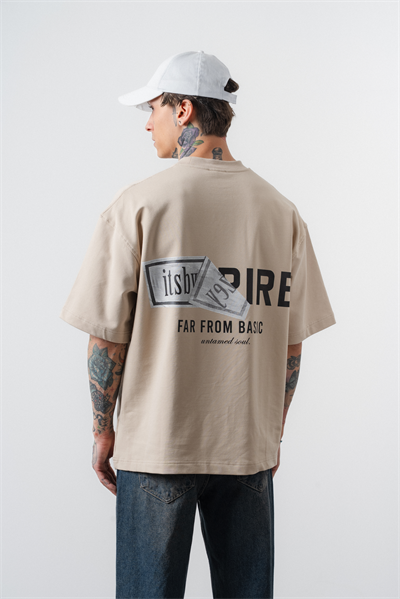 Erkek Respire x Itsbyzey Baskılı Oversize T-Shirt Bej