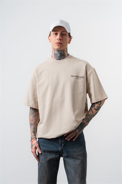 Erkek Respire x Itsbyzey Baskılı Oversize T-Shirt Bej