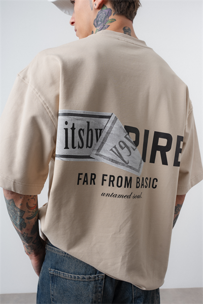 Erkek Respire x Itsbyzey Baskılı Oversize T-Shirt Bej
