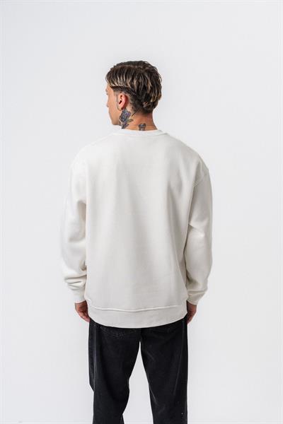Erkek Respire Yazı Detaylı Basic Oversize Sweatshirt Ekru