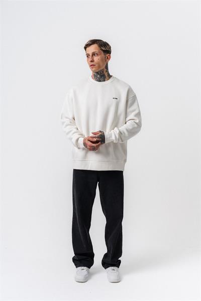 Erkek Respire Yazı Detaylı Basic Oversize Sweatshirt Ekru
